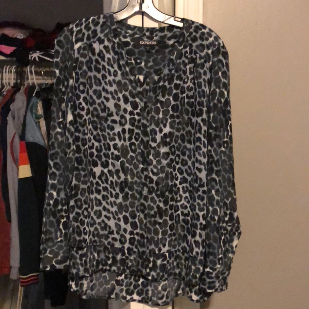 Express long sleeve button front top